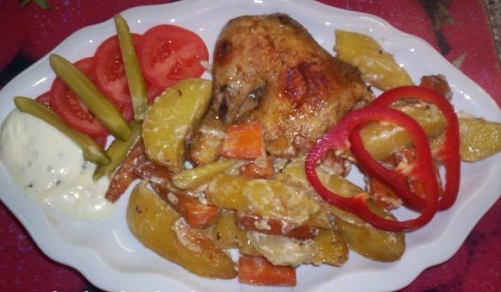 Kuře na bramborách a mrkvi | recept na 2 v 1